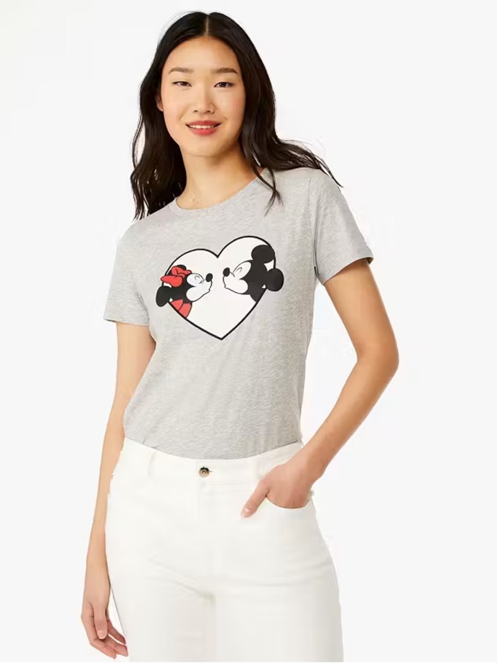 Kate Spade Gray Mickey & Minnie Heart Graphic Tee